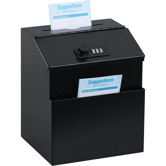 Suggestion Box with combination number Lock Metal Wall Mounted Ballot Box, Steel Donation and Collection Drop Box with wide Slot, 8.5H x 6W x 7.3L Inch comment and office management ideal box