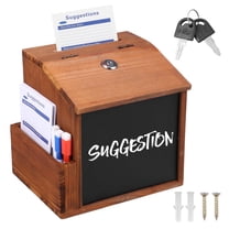 OKYMOTOR Suggestion Box with Slot and Lock Wood Donation Box with 10 Suggestion Cards and 3 Erasable Pens,8.11*6.5*7.76in