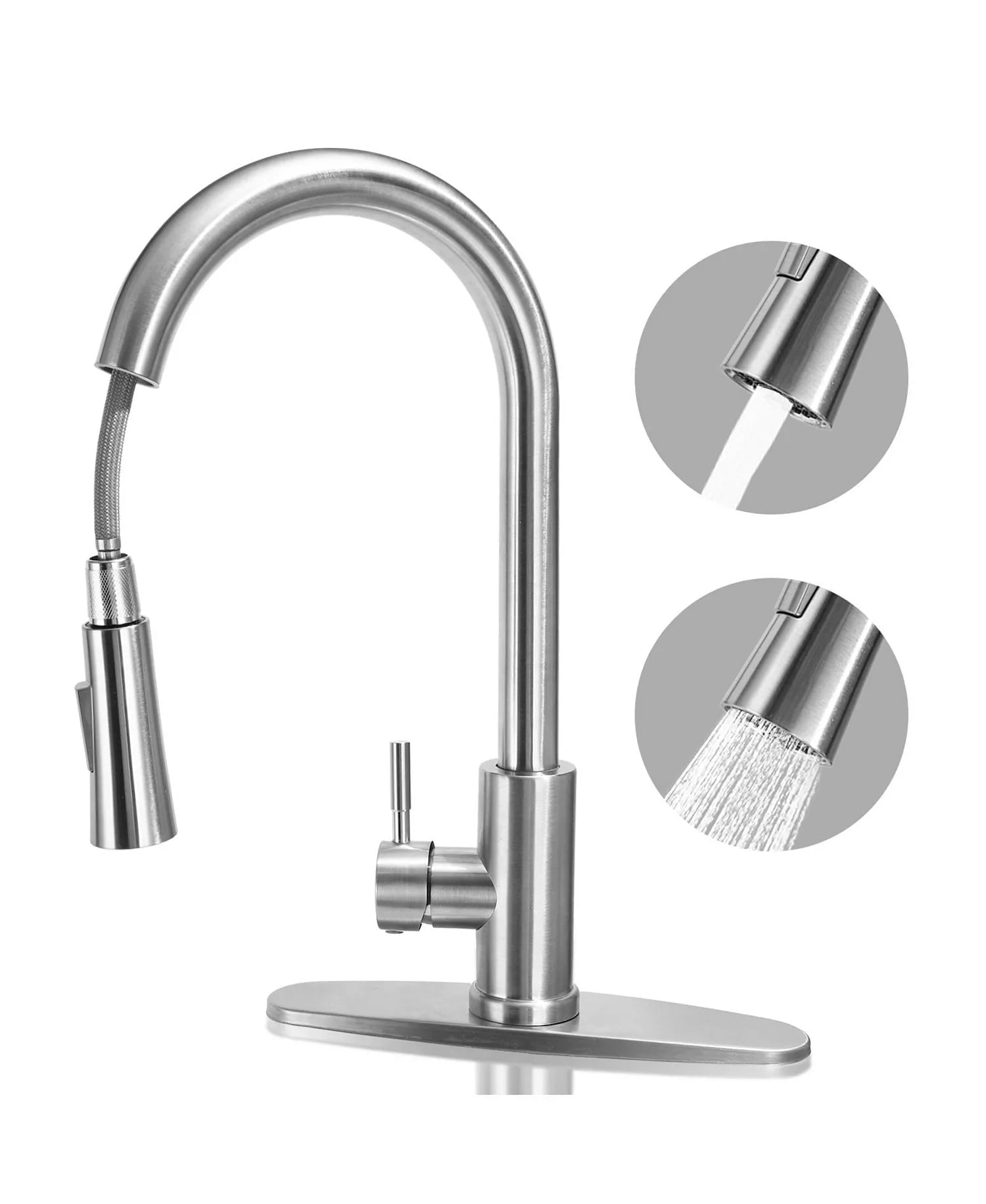SUGIFT Kitchen Faucet with Pull Down Sprayer and Dual-Function High Arc Spout for 1 or 3 Hole Sinks, Silver
