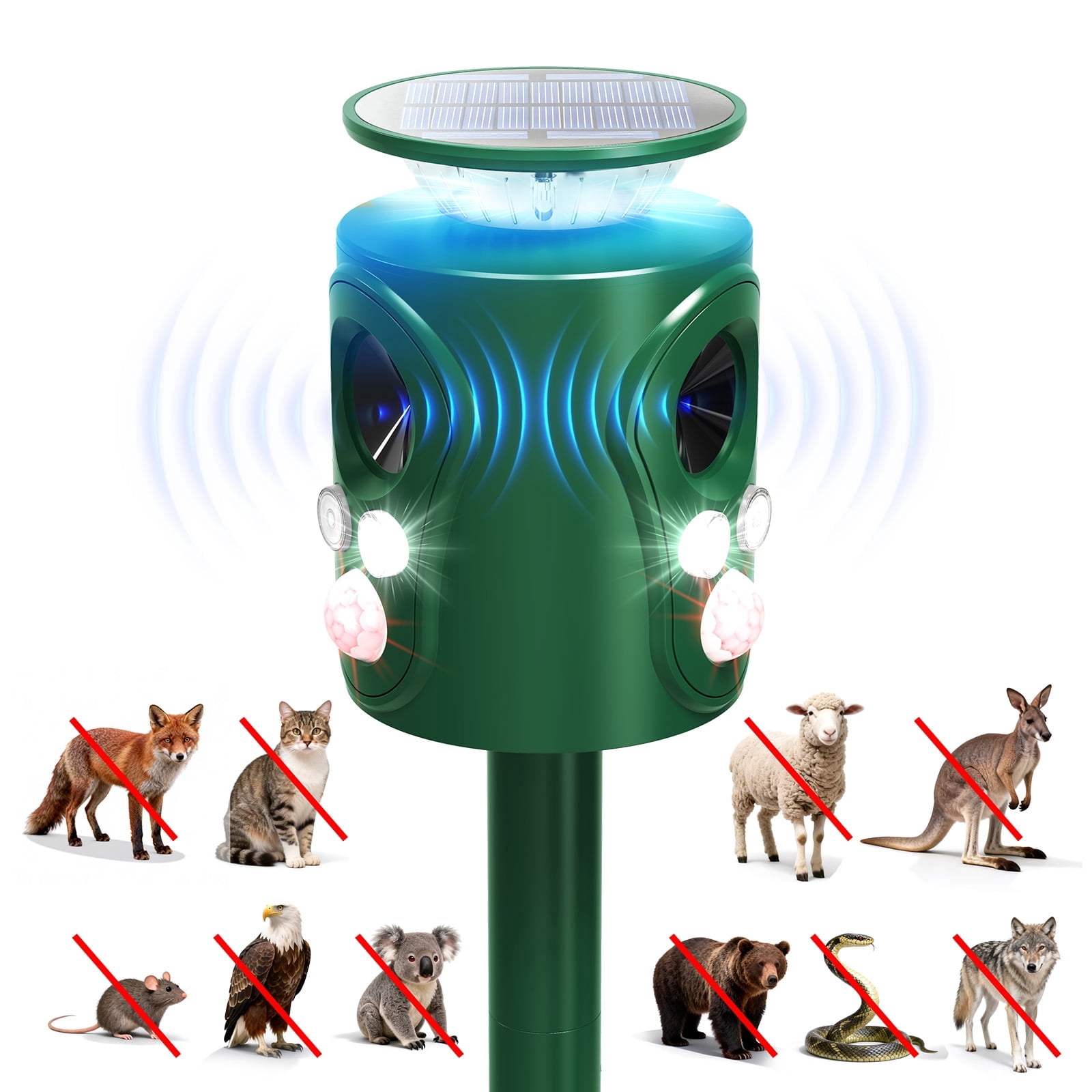 SUGIFT Solar Ultrasonic Cat Repellent Outdoor with Motion Sensor and Waterproof Design for Yard and Garden as a Humane Animal Repellent Outdoor, White