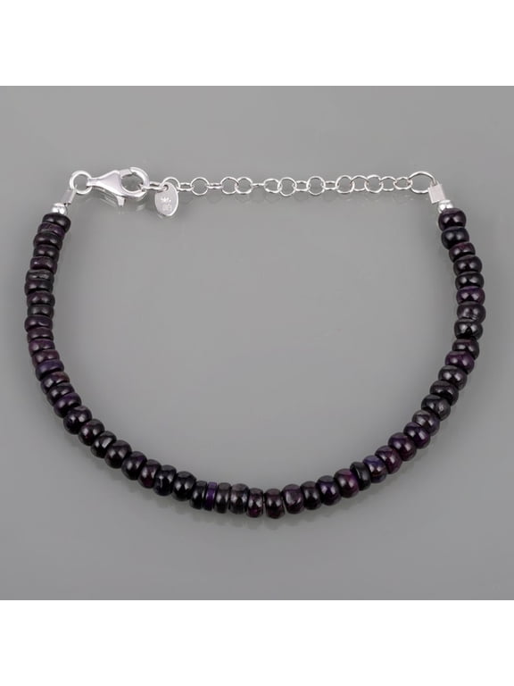 Sugilite 3.5mm Rondelle Shape Smooth Cut Beads 7 inch Adjustable Silver Plated Clasp Bracelet for men, women, unisex. Link Chain Stacking Bracelet.|LINK_06261