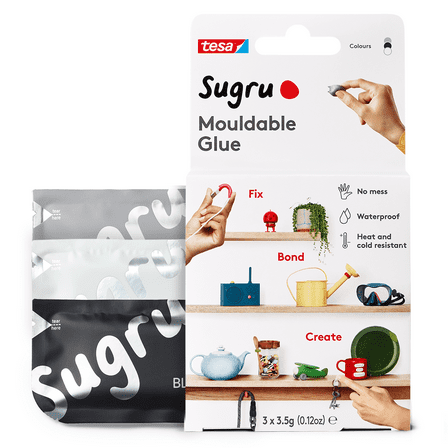 Sugru I000941 Moldable Multi-Purpose Glue for Creative Fixing, 3 Pack - Black, White + Grey