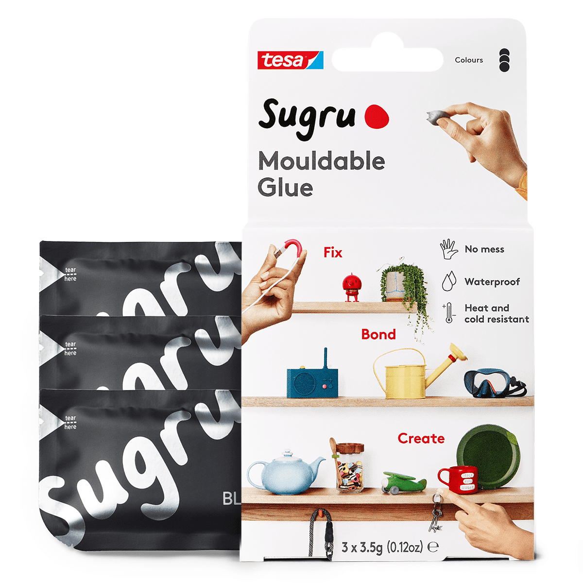 Sugru I000945 Moldable Multi-Purpose Glue for Creative Fixing and Making, Black, 3 Piece