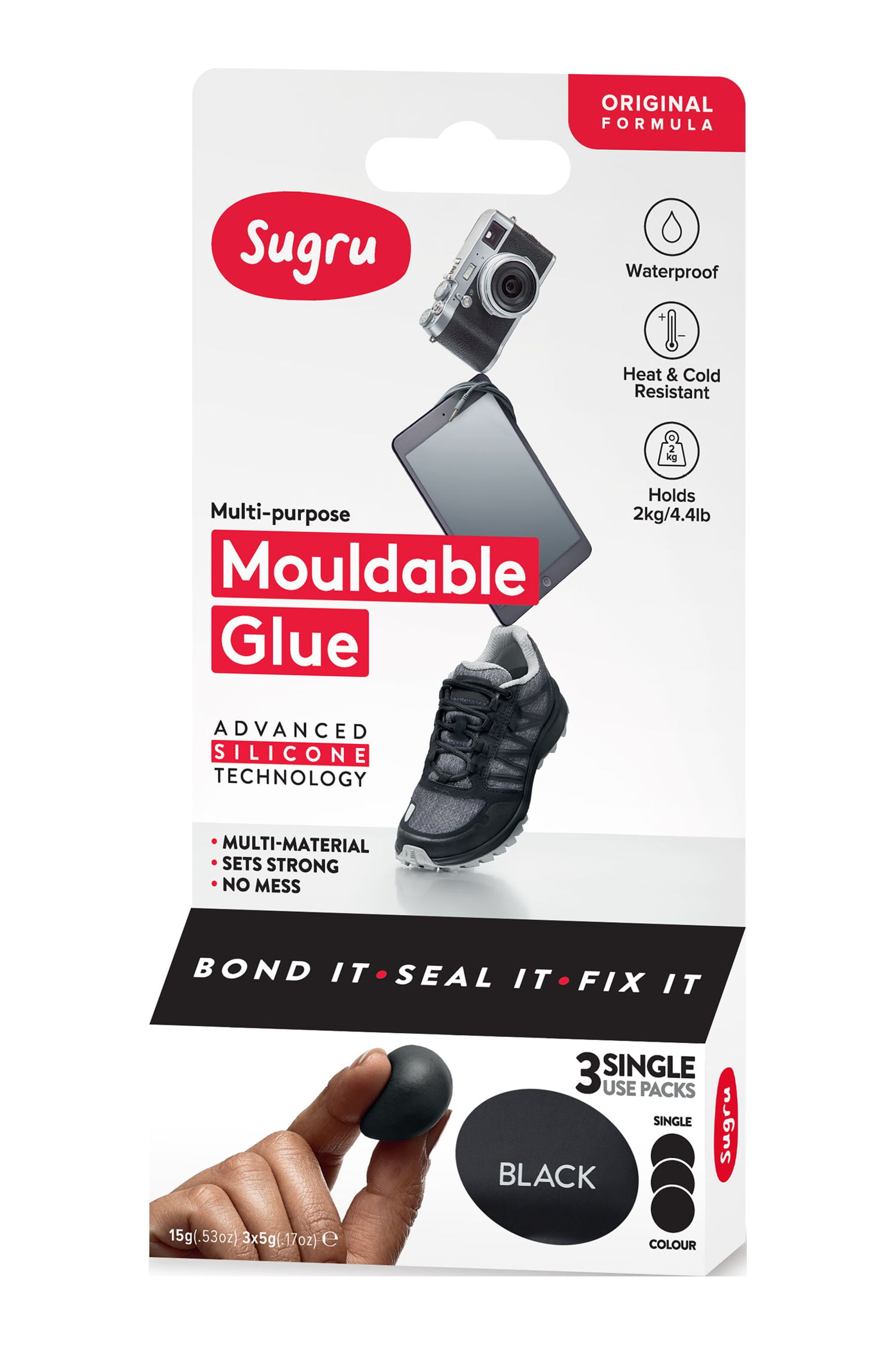Sugru Mouldable Glue - Original Formula - Black (3-pack)