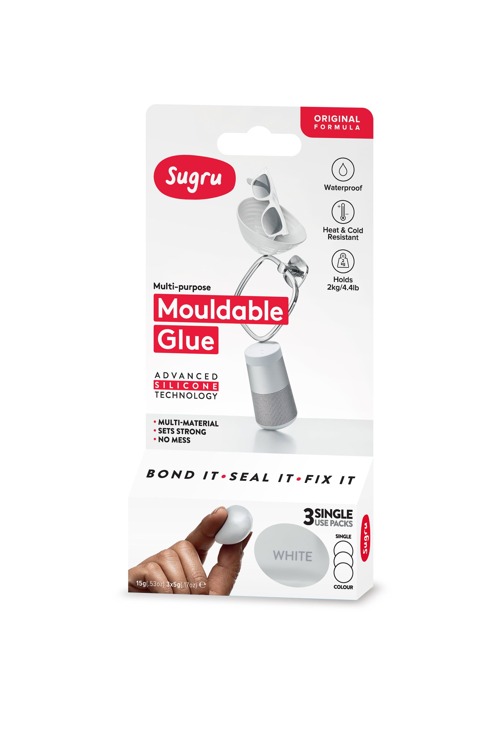  Sugru Moldable Glue - Original Formula - All-Purpose Adhesive,  Advanced Silicone Technology - Holds up to 4.4 lb - White 3-Pack :  Industrial & Scientific