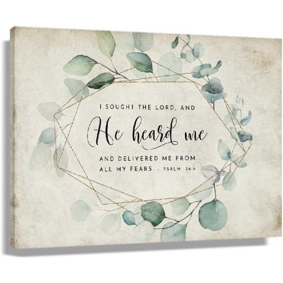 Sugsine Psalm 34 4 Scripture Wall Art Bible Verse Poster for Bedroom Wall Hanging Bathroom Giclee Pictures Painting Decoration Canvas Colouring (12x18inch(30x45cm),Unframed)