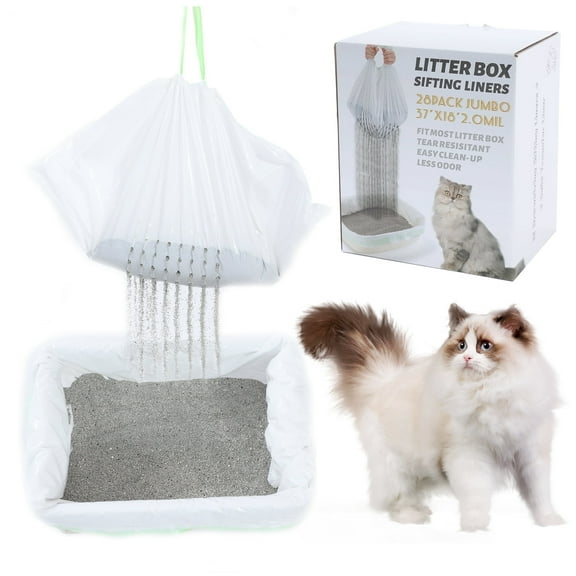 Suhaco 28 Count Cat Litter Box Liners Drawstring No Scooping Litter Liner Bags for Cat Toilet Pan Large Thick Eco Friendly