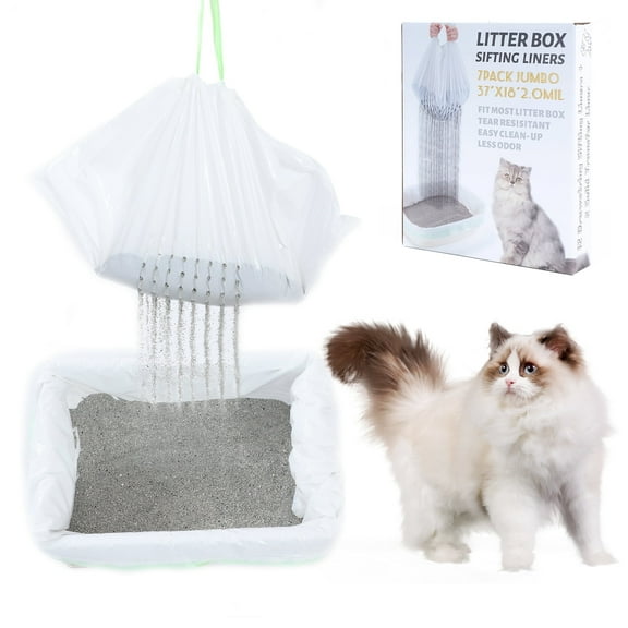 Suhaco 7 Count Cat Litter Box Liners Drawstring No Scooping Litter Liner Bags for Cat Toilet Pan Thick Eco Friendly