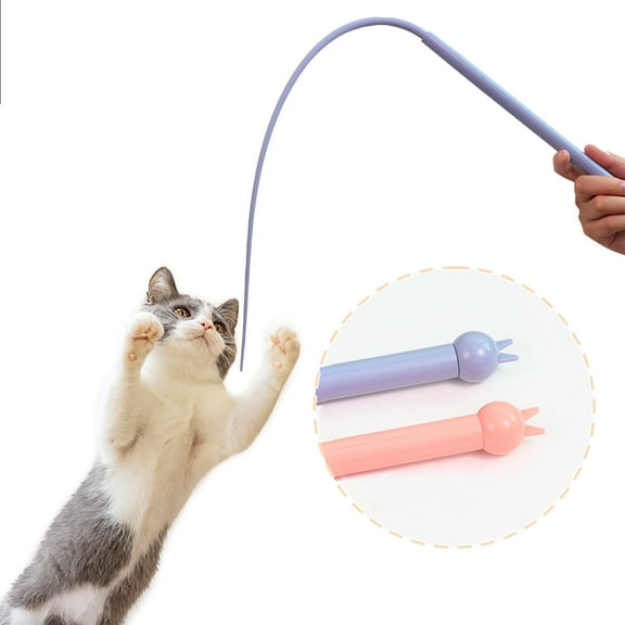 Suhaco Cat Toys Interactive Pet Toys for Indoor Cats Kitten Teaser Stick Detachable Wand with Flexible Simulation Tail to Chase and Exercise (Blue)