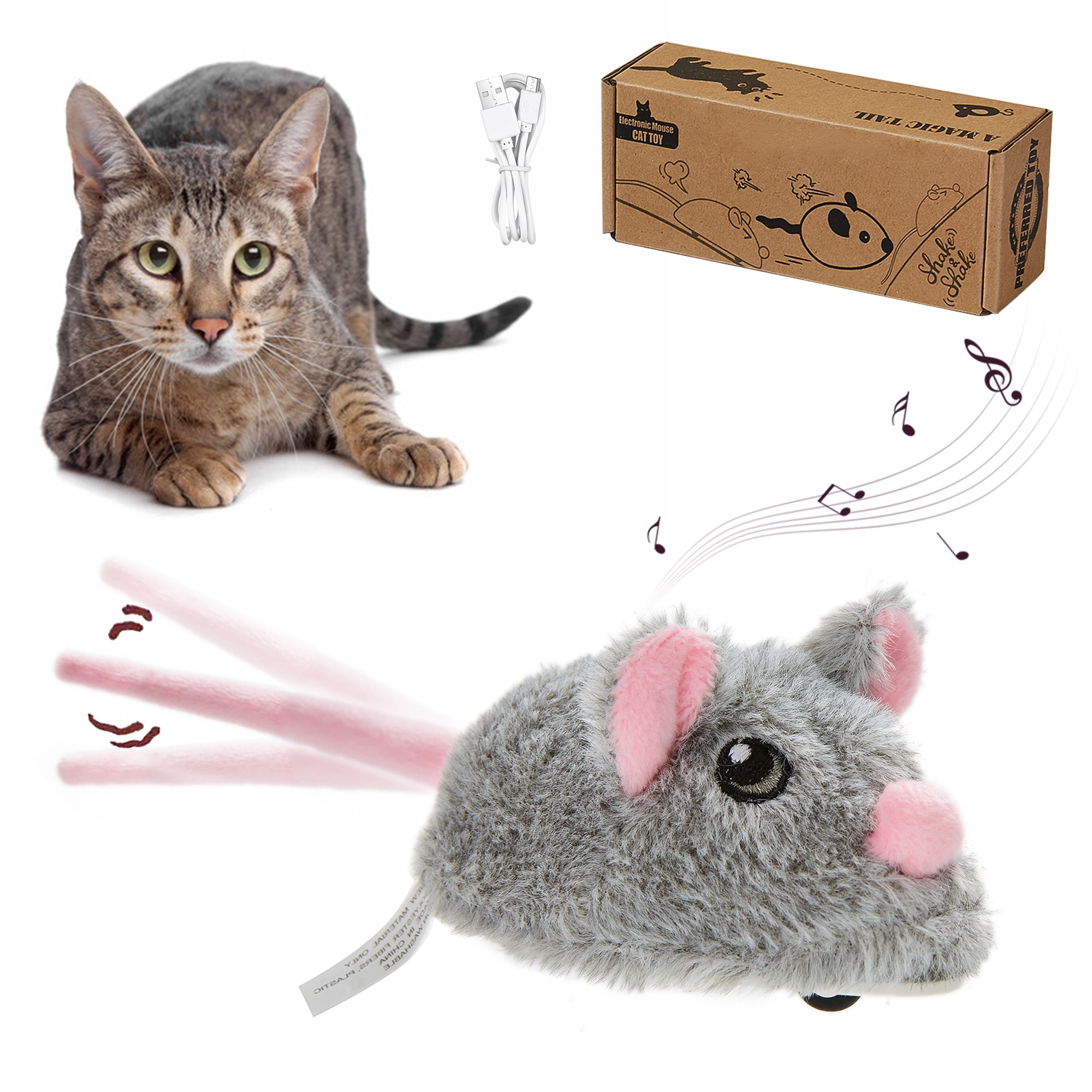 Suhaco Cat Toys Interactive Mouse Cat Toy Automatic Moving Mice Exercise Kitten Electric Real Mouse Relieve Anxiety for Indoor Cats Sound Kitty toy