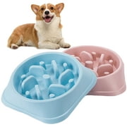 Suhaco Double Slow Feeder Dog Bowls Non Slip Anti-Gulping Slow Feeding Food Bowl Healthy Design Puzzle Bowls for Small to Medium Dogs (Pink+Blue)
