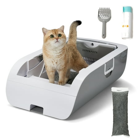 Suhaco Extra Large Self Cleaning Cat Litter Box Smart Automatic Kitty Litter Box for Multiple Cats Intelligent Sensing Anti-pinch Odor Removal Less Track with Shovel & Litter Liners (No APP)