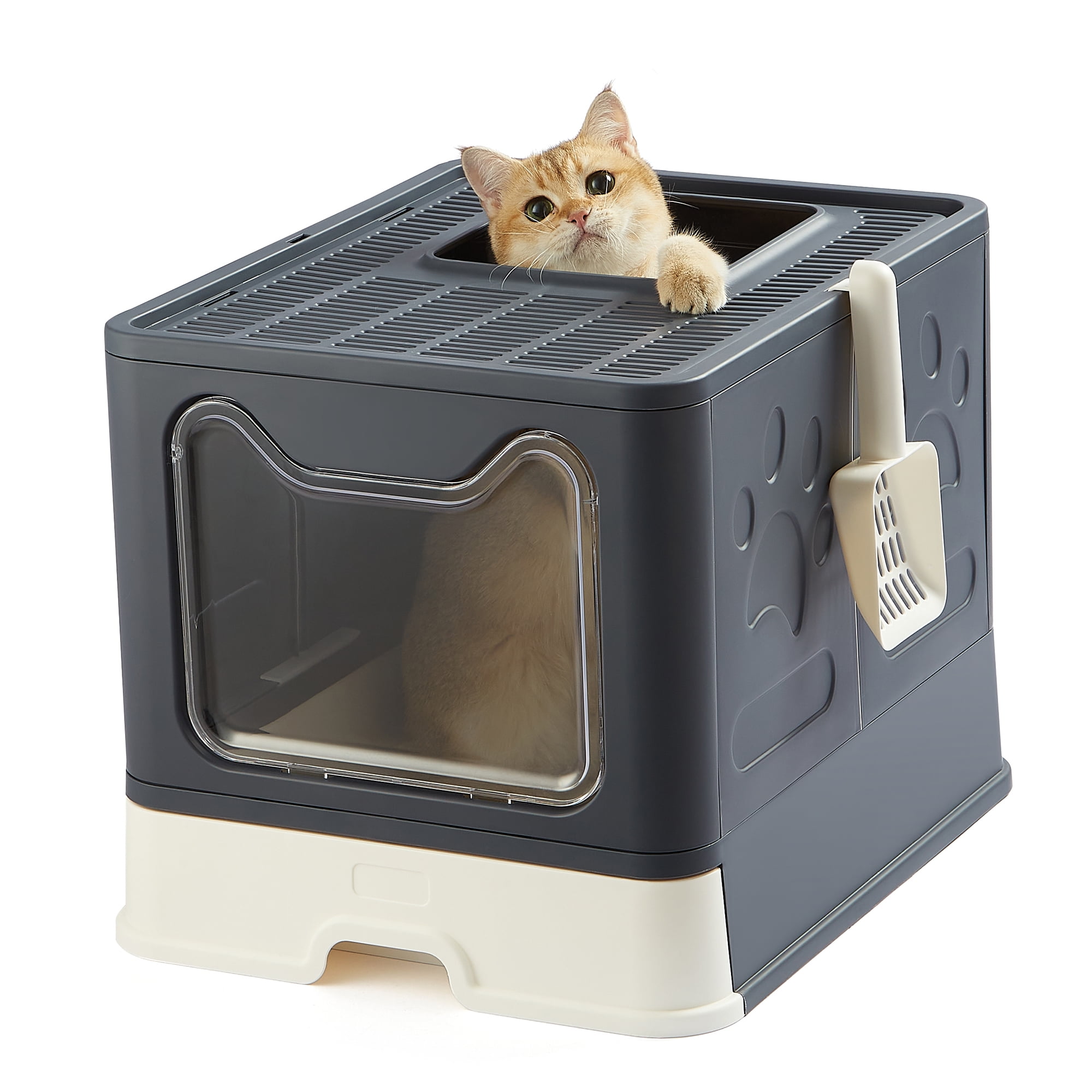 Suhaco Large Cat Litter Box with Lid Top Entry Foldable Cats Litter