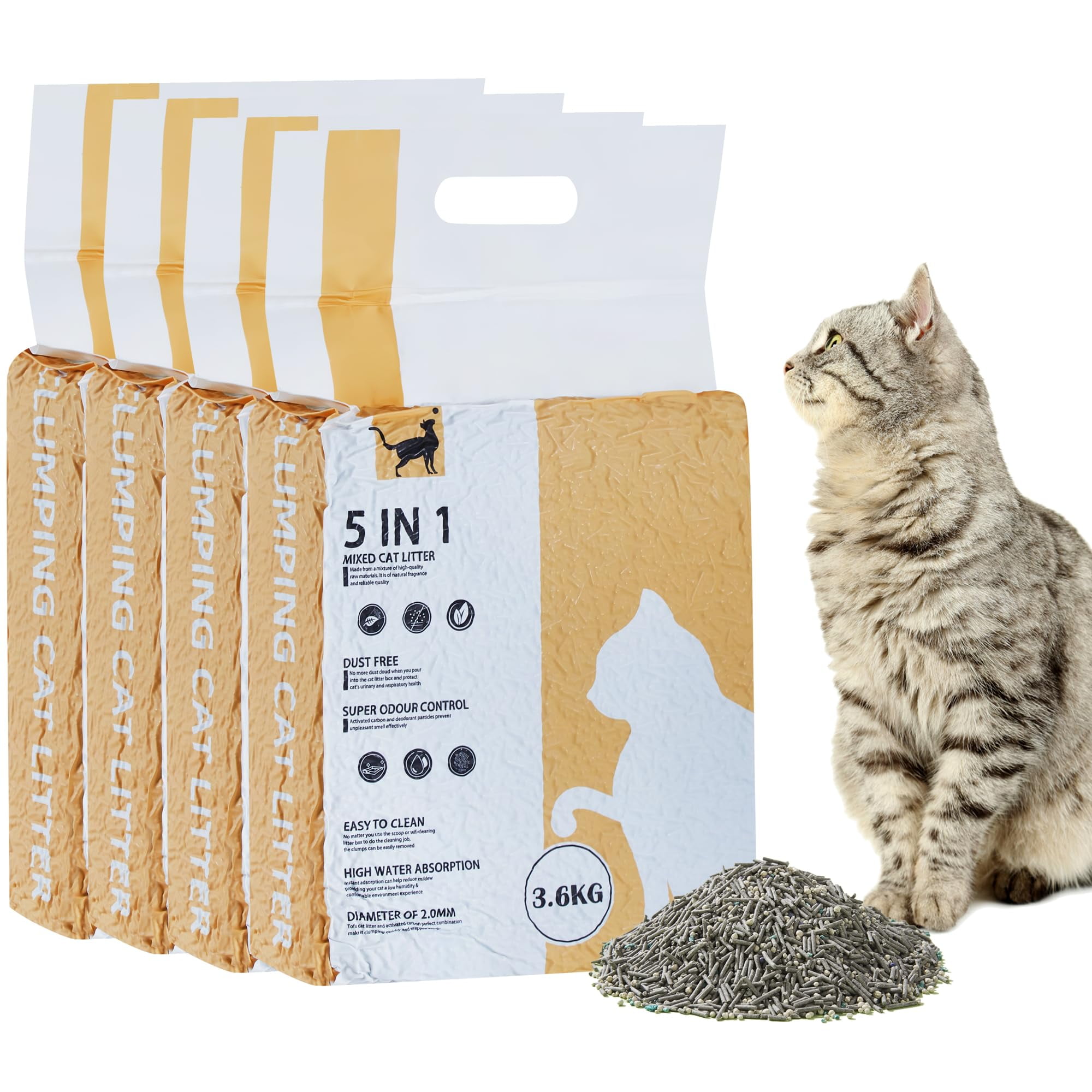 Suhaco Tofu Cat Litter Clumping Dust Free Cat Litter for Cat Litter Box 3.6KG per Bags (Orange, 4 Pack) C80