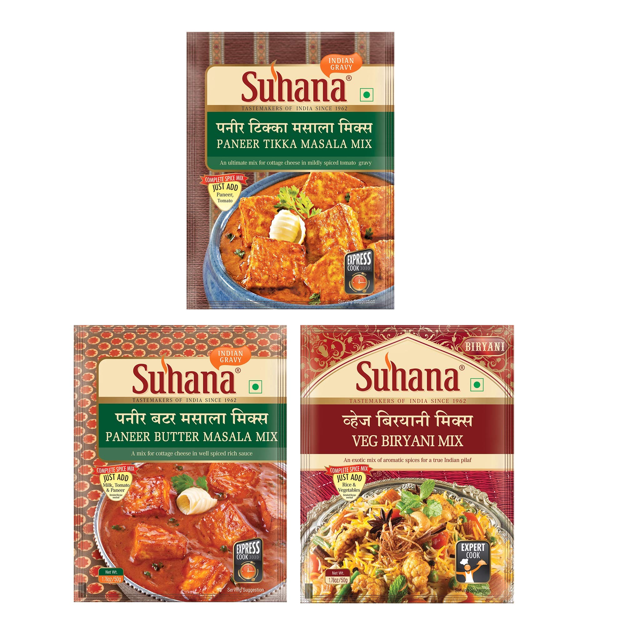 Suhana Combo Of 3 Paneer Butter, Paneer Tikka, Veg Biryani