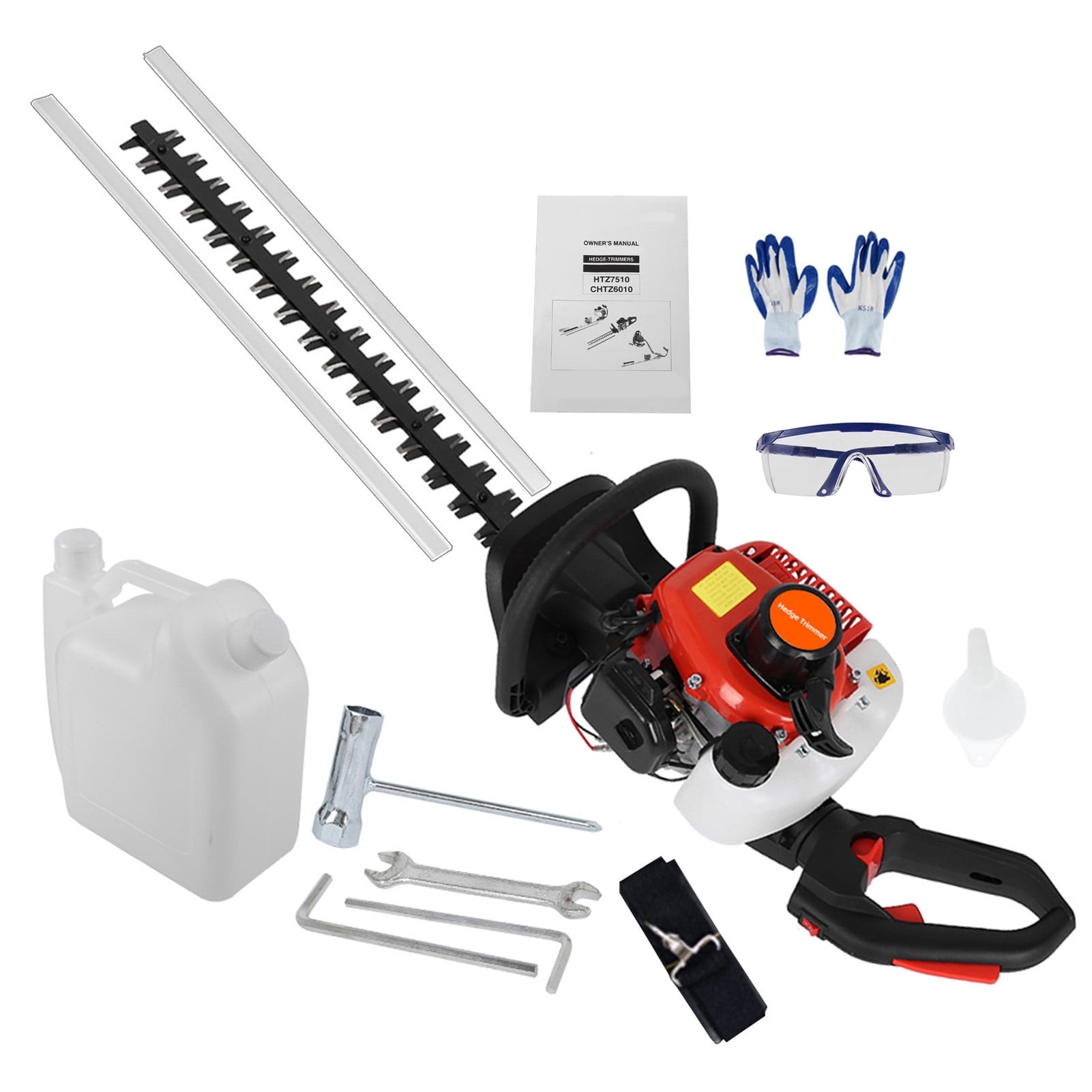 Suhire 24 Inch Gas Hedge Trimmer, Low Noise 26cc Double Sided Blade Brush Cutter, Fuel Efficient Bush Trimmer for Yard Garden