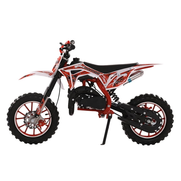Suhire 49cc Kids Dirt Bike, 2-Stroke Gas-Powered Mini Off-Road Motorcycle, Front and Rear Disc Brakes, Max Speed 40 KM/H, Red