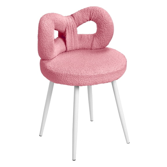 Suhire Bowknot Backrest Vanity Stool, Girls Bedroom Makeup Chair, Home Living Room Armless Padded Chair, Adjustable Non-Slip Foot Pads, Metal Frame Stool