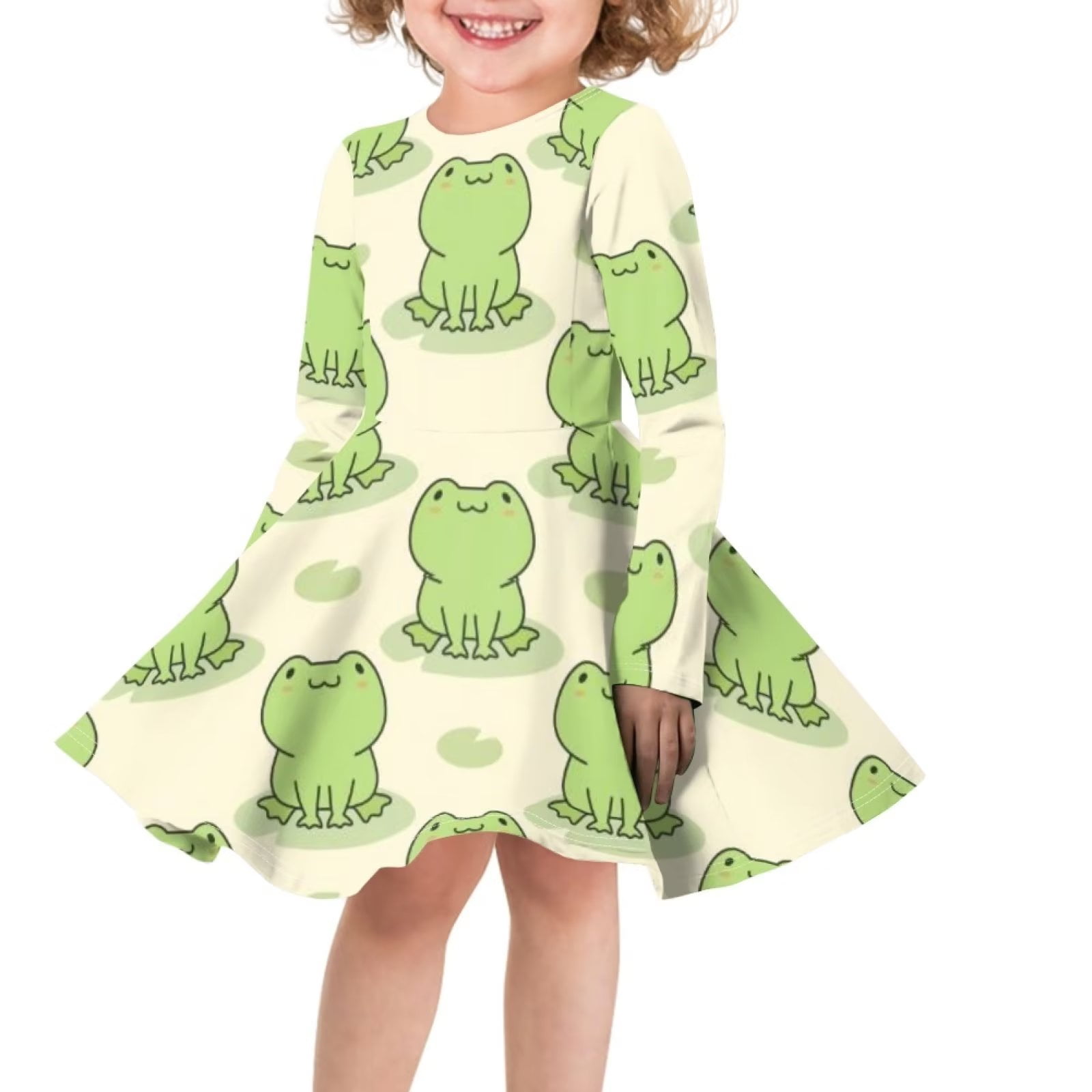 Toddler Girl Bee Print Mermaid Hem Long-sleeve Dress