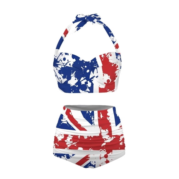 Suhoaziia Bikini Sets for Women Push Up British Flag Mesh Lining Quick Dry Swimsuits Tankini for Women with Bottom,V-Neck Halter Tie Back Bikini Underwear Size M
