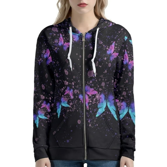Suhoaziia Black Hoodies for Women Size S Novelty Colorful Gradient Butterfly Graphic Sweatshirt Fall Elastic Outdoor Activities Streetwear