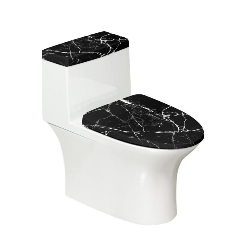 Suhoaziia Black Marble Toilet Lid And Tank Er Set Keep Dust Stain Off Easy Install Anti Slip Seat 2 Pieces Breathable Lightweight Cushion Com