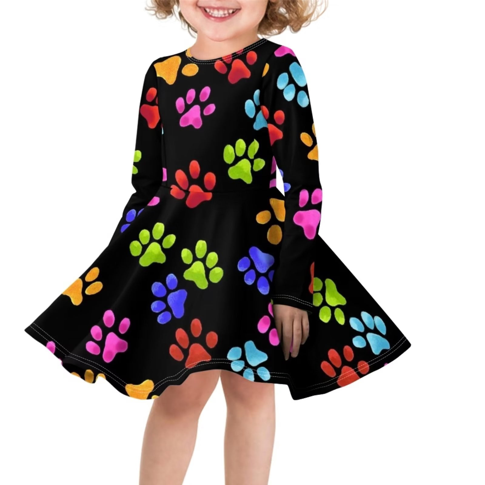 Girls Black and White Paw Print Sleeveless Dress main image 0