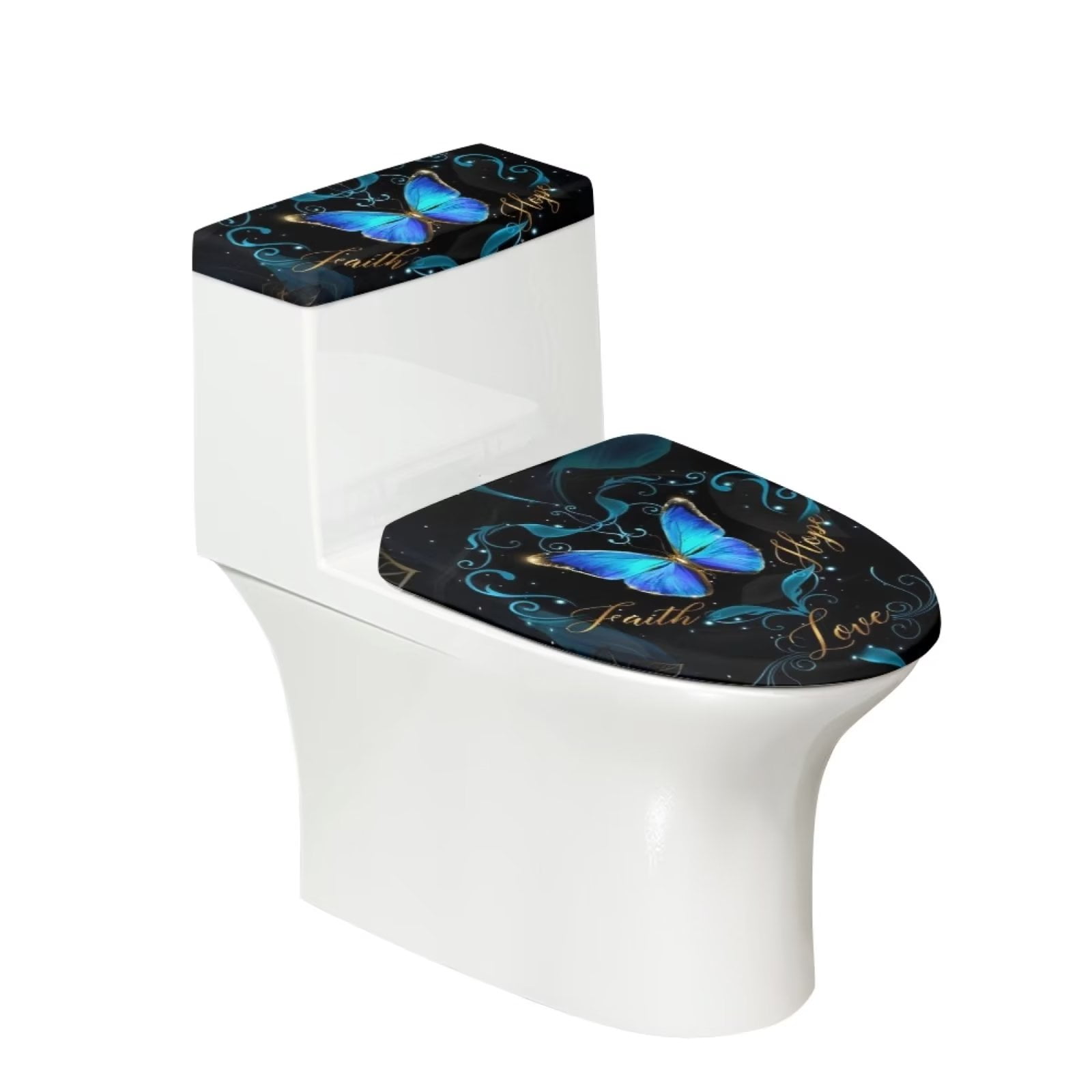 Suhoaziia Blue Butterfly Toilet Lid Covers for Bathroom Elongated Bathroom Dust Cover Easy