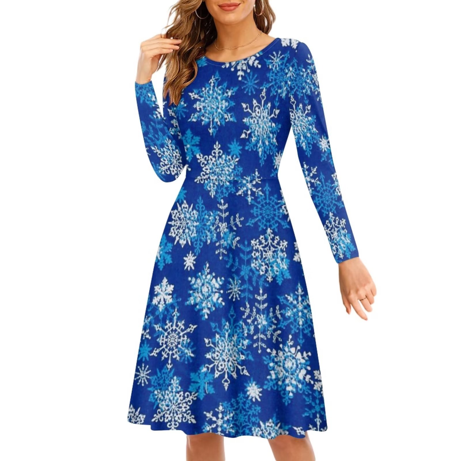 Suhoaziia Blue Midi Dress for Women Size S Christmas Snowflakes Print  Skater Skirt Long Sleeves Comfy Jumpskirt Winter Elegant Home Party  Playwear - Walmart.com