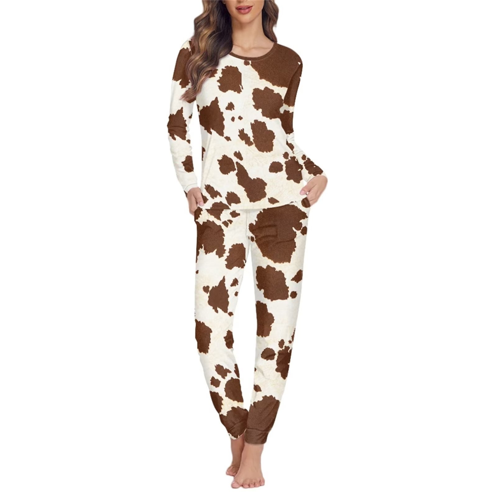 suhoaziia-brown-cow-pattern-pajamas-for-women-set-pants-round-neck-fall