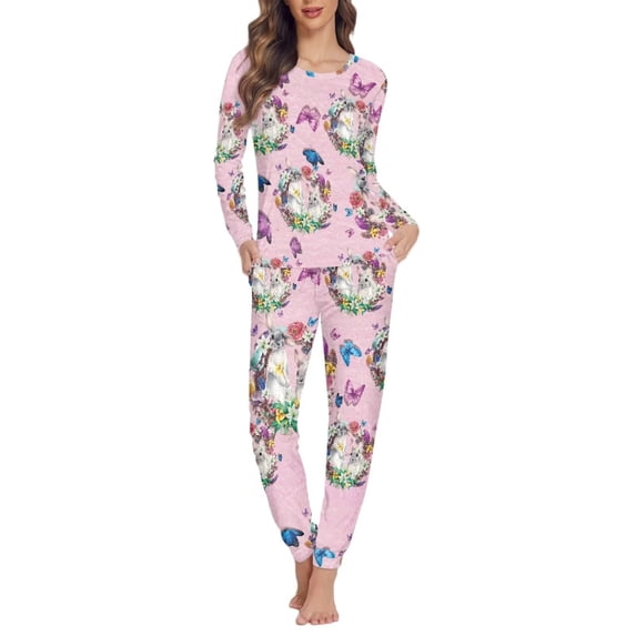 Suhoaziia Bunny Butterfly Nightwear for Women Pajama Long Sleeve Top & Pants Size 6XL,Lightweight Daily Wear Breathable Fall Clothing for Multi-Season Jogger