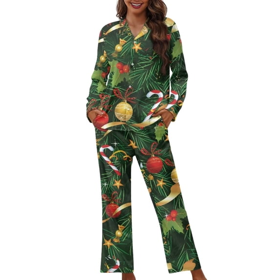 Suhoaziia Christmas Bell Sleepwear for Women Nightgown 2-Pack Sweatsuit Aesthetic Pajamas Top and Pants Comfy Outfits Size 3XL,Lightweight Round Neck Indoor Button-Down Fall Clothing