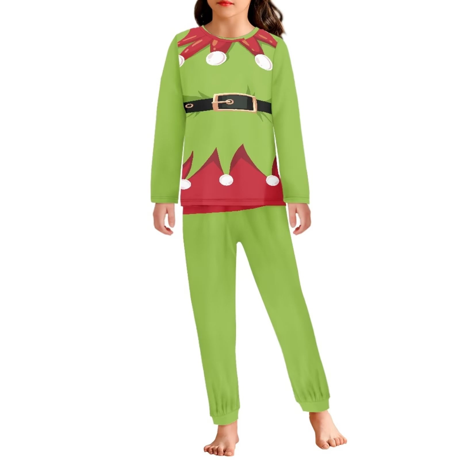 Suhoaziia Christmas ELF Sleepwear for Girls Elastic Outfits Size 7