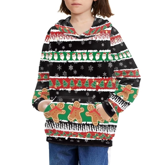 Suhoaziia Christmas Hoodies for Kids Boys Girls 14-16 Long Sleeve Xmas Gift Pullover Tops Novelty Santa Claus Gingerbread Graphic Print Hoodie
