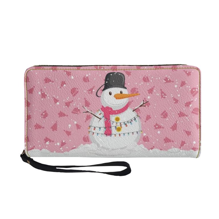 Suhoaziia Cute Christmas Snowman Leather Wallet with Rfid Blocking Case Wristlet Strap Pouch Fit Travel Hoilday Water Resistant Lightweight Money Clip