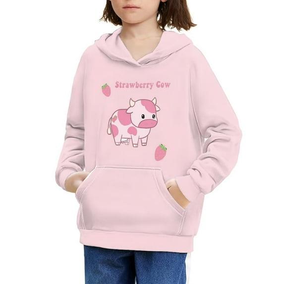 Suhoaziia Cute Hoodies Kawaii for Teen Girls 14-16 Strawberry Cow Print Shirt Autumn Breathable Long Sleeve Outdoor Activities Sweatshirt with Pocket