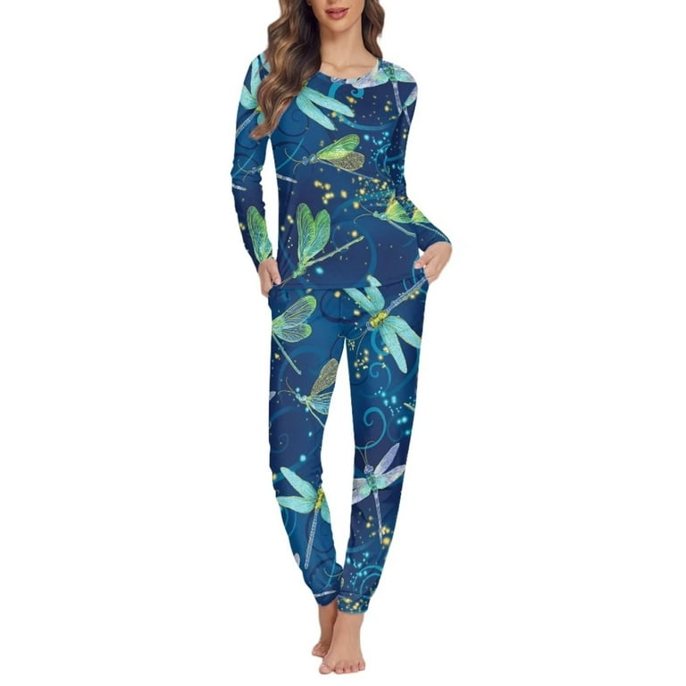Suhoaziia Dragonfly Pjs Sets for Women Softness Pajamas Top and Pants  Jogger Home Life Matching Set Size 2XL,Casual Sweatsuit Comfortable Outfits