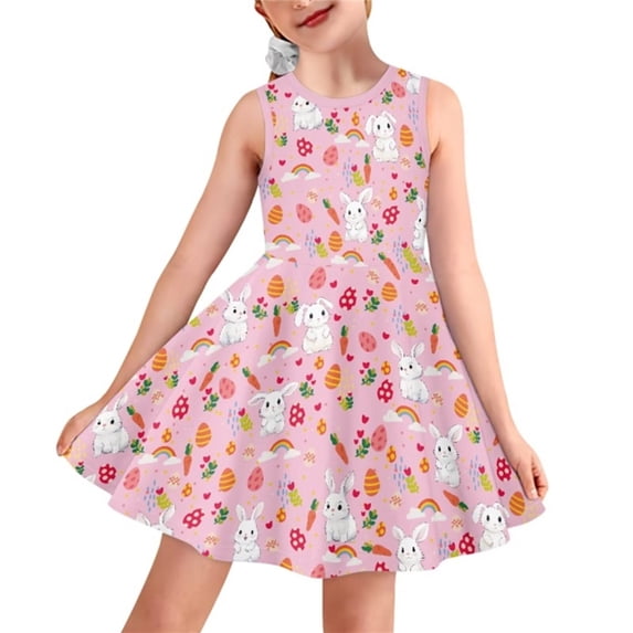 Suhoaziia Easter Egg Princess Dress Up for Girls Toddler Girls Dress Up Flared T-Shirt Dress Swing Skater Midi Dress,Rabbit Adorable Breathable Twirly Skater Dress Size 11-12 Years