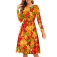thumbnail image 1 of Suhoaziia Fall Clothes for Women Maple Leaf Graphic Print Womendress Lightweight Breathable School Preppy Skater Skirt with Sleeves3XL, 1 of 7