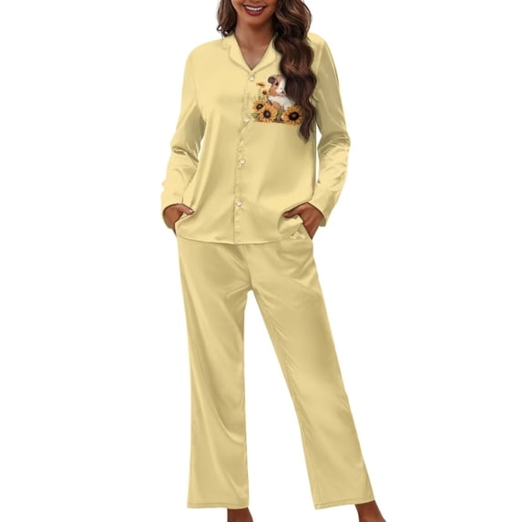 Suhoaziia Hamster Sunflower Women Nightwear Set Snug-Fit Pajama Lingerie Family Gift Size XS,Comfortable Bedtime Spring Sleep Set 2-Pack Breathable Full-length Lounge Wear