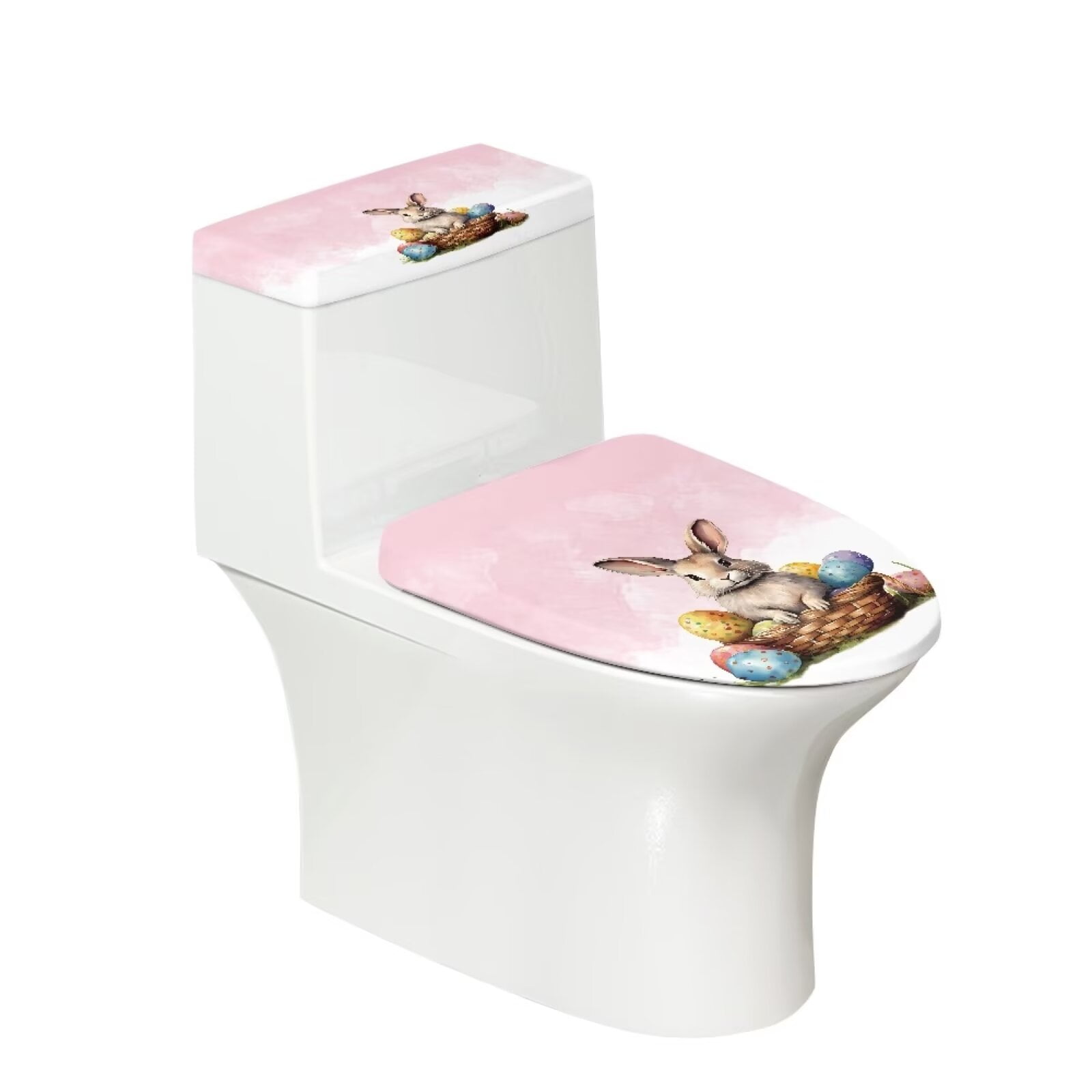 Suhoaziia Happy Easter Toilet Lid and Tank Cover Set Rabbit Painted