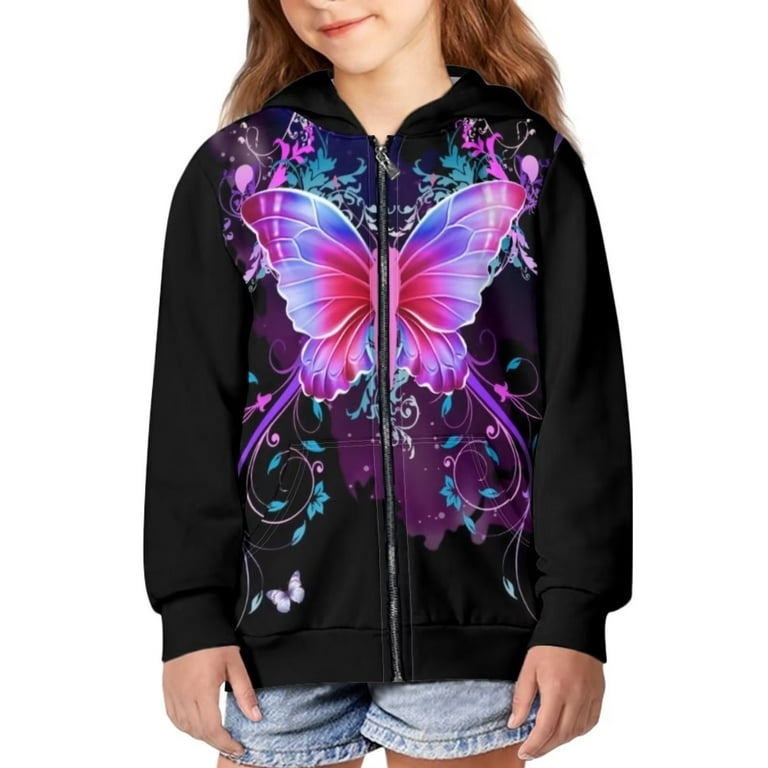 Suhoaziia Hoodies For Teen Girls Novelty Jacket Fashion Tracksuit Athletic  Zip Up Sweatshirt 11Y-13Y Youth Daily Wear Colorful Butterfly Print Graphic  Running Sport Outfits 