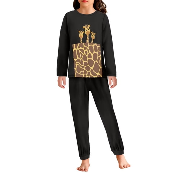Suhoaziia Leopard Pattern Giraffe Nightwear for Kids Boys Lightweight Cozy Up Fall Clothing Size 3Y-4Y Youth,Sweatshirt Sleep Warmth Daily Wear Yoga Stretchy O Neck Lounge Set