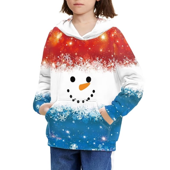 Suhoaziia Loose Casual Hoodies with Designs 8-10 Ice and Fire Snowflake Snowman Print Kids Streetwear Pullover Winter Trendy Lightweight Home Party Sweatshirt for Boys
