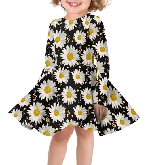 Suhoaziia Midi Dresses for Women with Designs Daisy Note Print Twirl Skirt Self Cultivation Jumpskirt Winter Outdoor Activities Clothes 9-10 Years