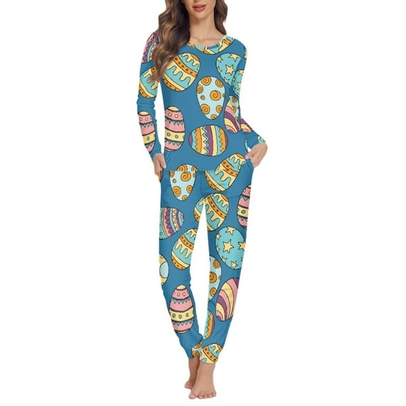 Suhoaziia Painted Eggshell Pajama Pants for Women Novelty Skin Friendly Sleepwear Warmth Matching Set Pajama Lingerie,Easter Softness Lightweight Sleepwear Size 4XL