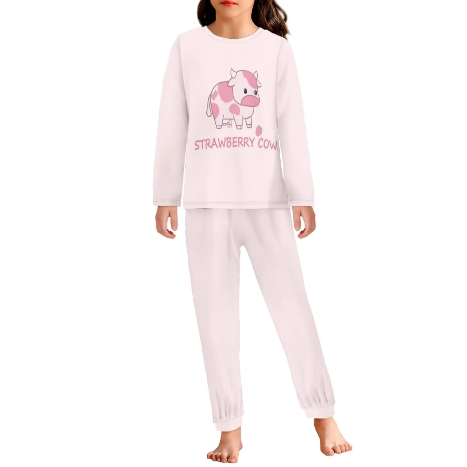 Suhoaziia Pajamas Set for Girls Skin Friendly Long Sleeve Strawberry Cow Loungewear Round Neck Snug Fit Sweatshirt Daily Wear Lightweight Holiday Nightwear Fit 5Y 6Y Youth Walmart