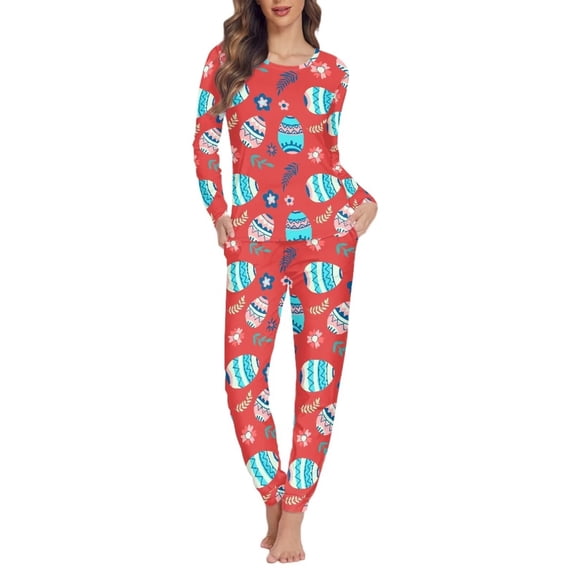 Suhoaziia Pajamas for Women Set of 2 Set Nightwear Print Graphic,Comfortable Round Neck PJ's Set Size XS,Easter Egg Casual Comfortable Snug-Fit Outfits