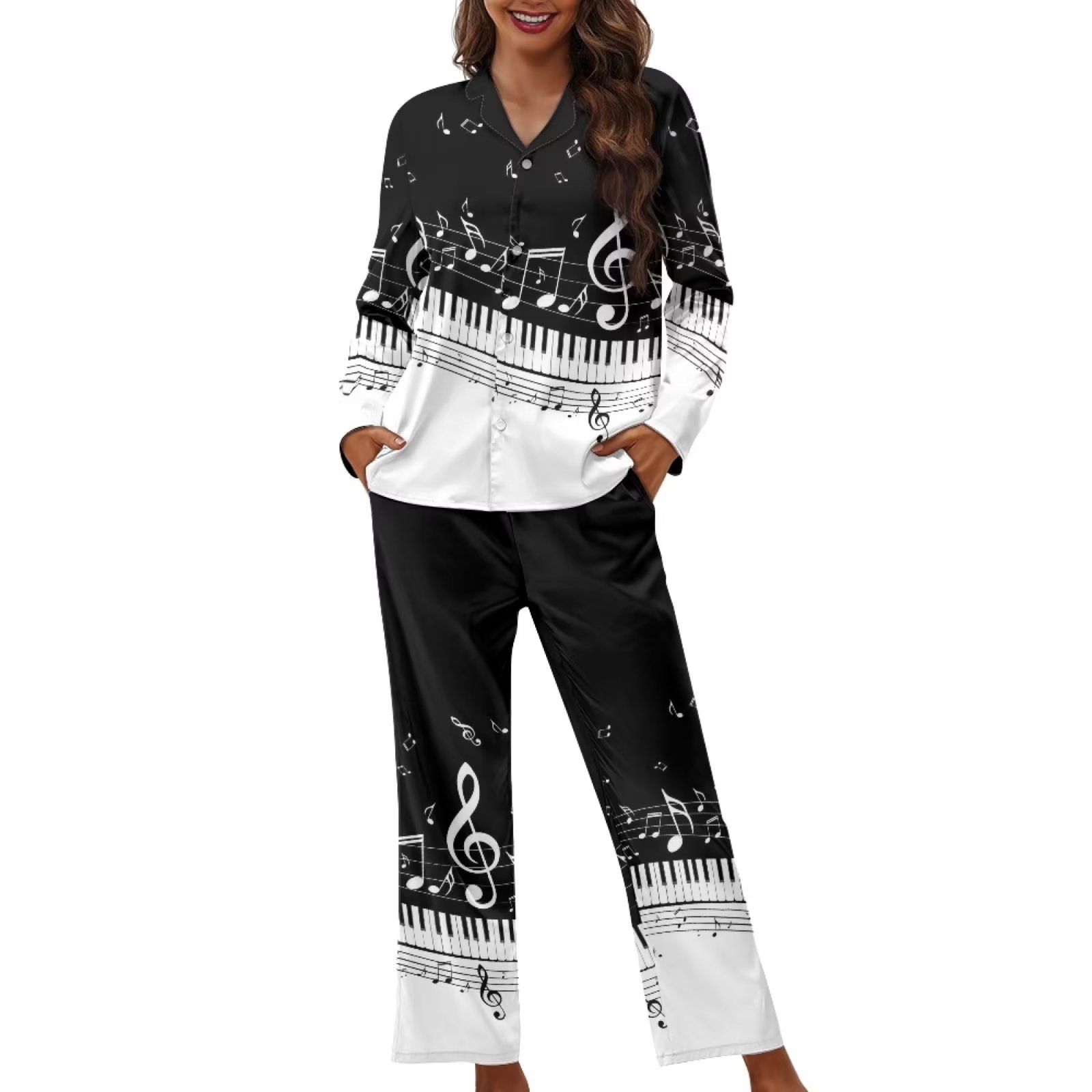 Suhoaziia Piano Music Pj Set for Women Plus Size Comfortable Lightweight  Pants Bottoms Button-Down Nightclothes Size XL Snug-Fit Trendy O Neck  Relaxed Loungewear Daily Wear 