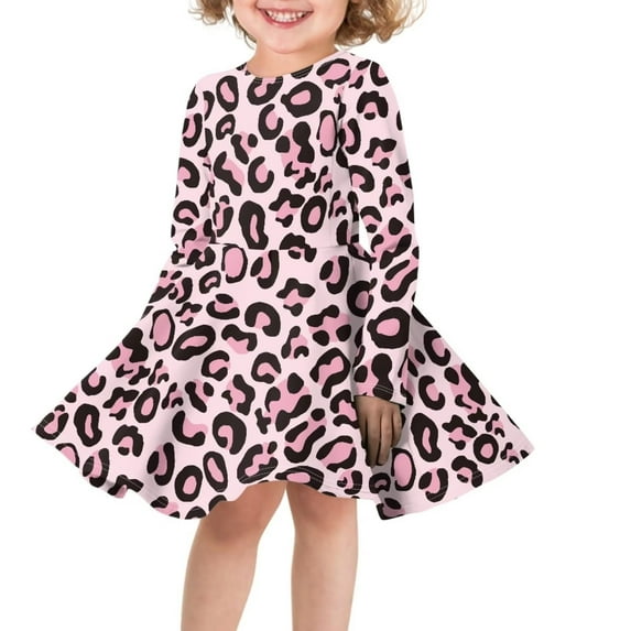Suhoaziia Pink T-Shirt Swing Dress for Youth Girls 13-14 Years Gradient Leopard Print Skater Skirt A-Line Pleated Comfy Playwear Winter Holiday Jumpskirt